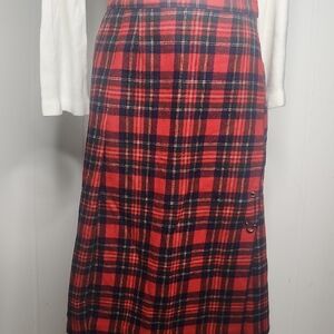 Pendleton Vintage Red and Black Tartan Plaid Pleated Holiday Wool Wrap Skirt